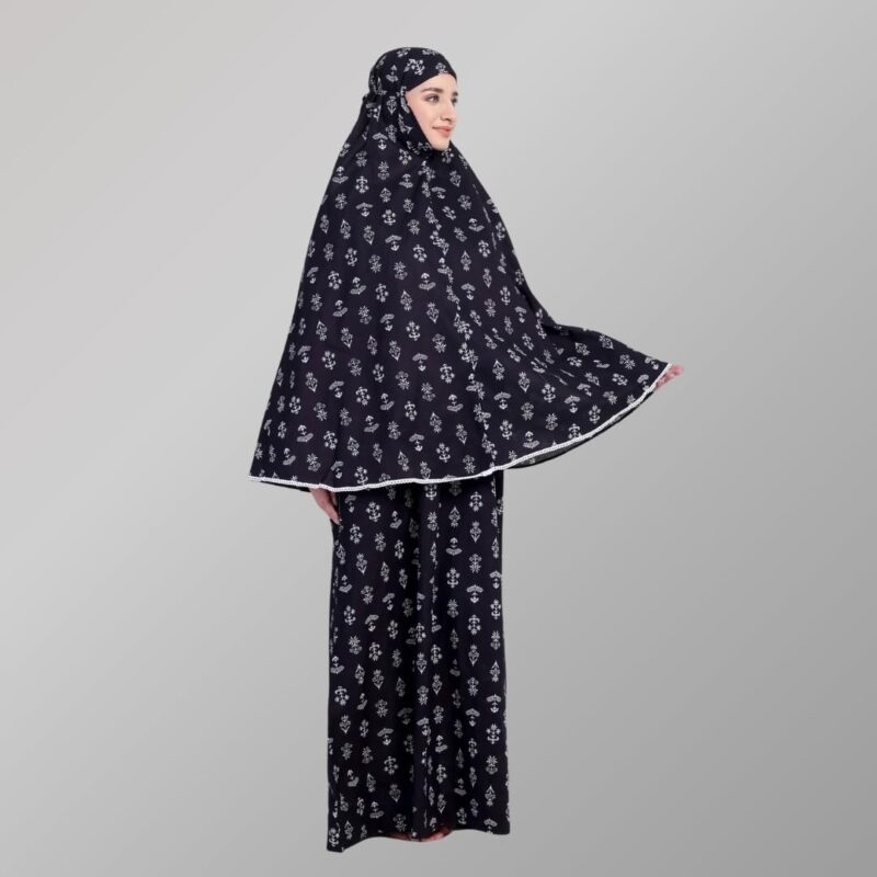 ANA Asfiya 100% Cotton Black Abaya Set with Matching Namaz Makhna & Niqab – Free Size| Lightweight| Zip Pocket| Wudu & Travel Friendly - Image 3