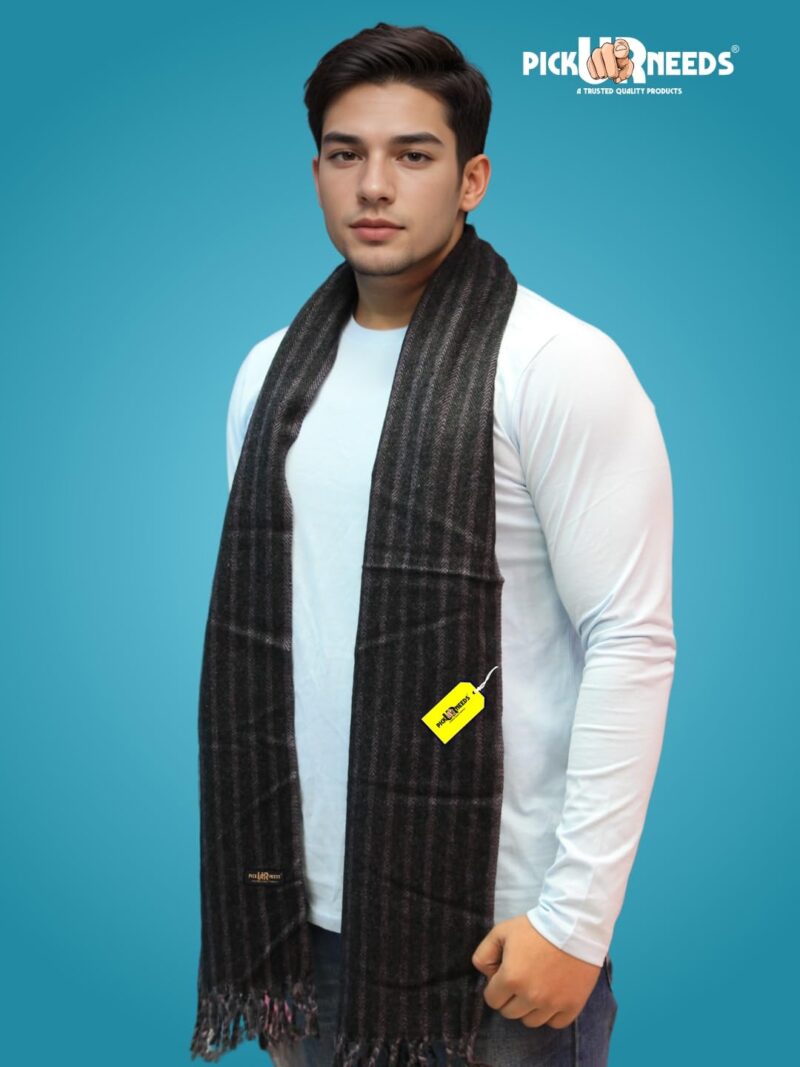 Men's Muffler With Multi Color Strips Design Woolem Blend Fabric Stylish Tussles Ends Muffler For Men - 70 Inches * 11 Inches (PMD 19) - Image 3