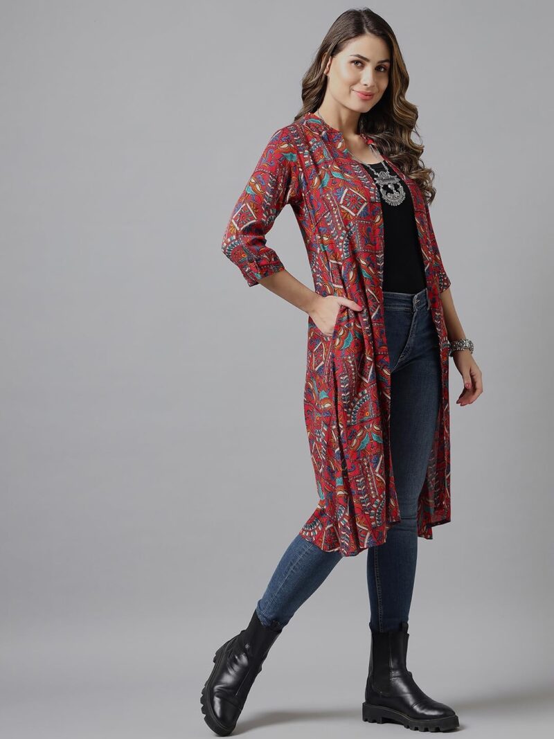 Azira Rayon Abstract Print Front Open Shrug | Blue Color | Calf Length| Western & Casual Wear| Summer Wear | Shrugs for Woman Stylish - Image 5