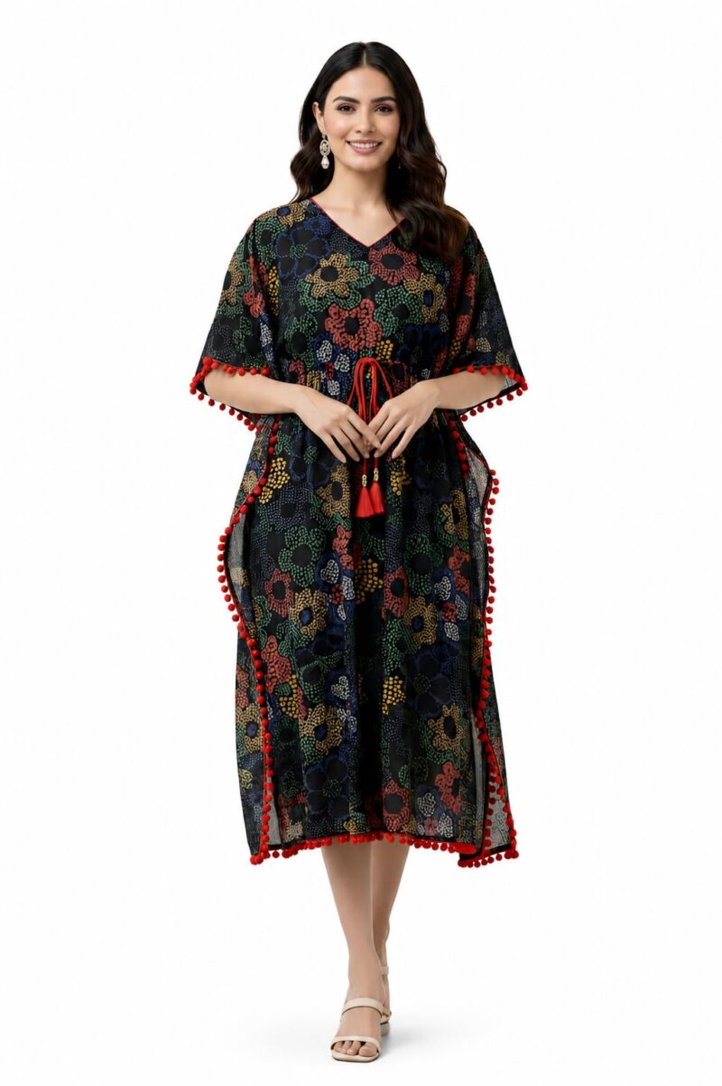 Yash Gallery Womens Cotton Printed Kaftan Midi Dress Ethnic Wear