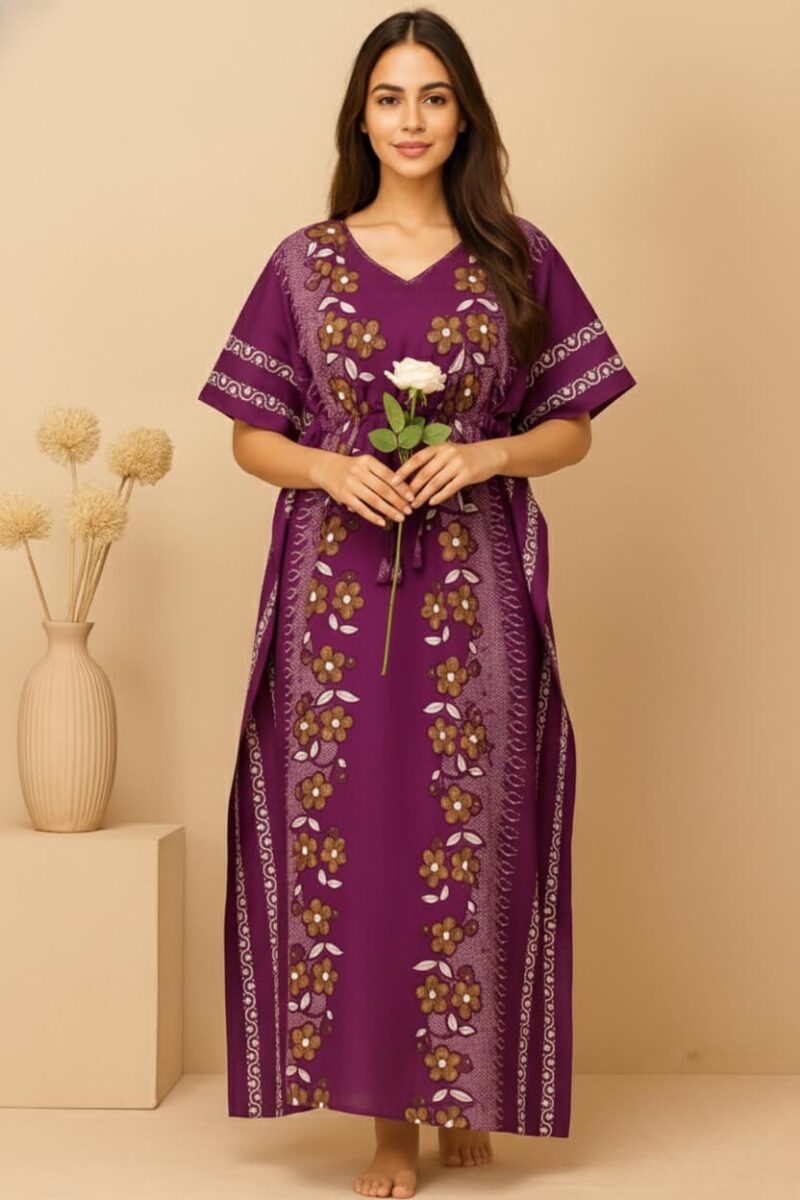 Bahumaan Pure Cotton Kaftan Nighty for Women | Kaftan Maxi for Women | Kaftan Night Gowns for Women | Cotton Nighty for Women Stylish | (Purple, Free Size) - Image 2