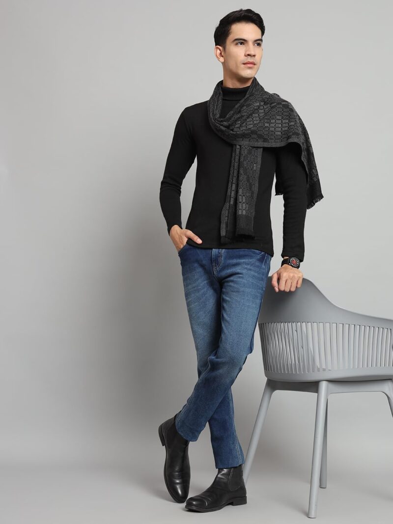 Ravaiyaa - Attitude is everything Men's Geometric Pattern Casual Muffler Winter Wool Long Scarf 72"x14" Inch (Black) - Image 4