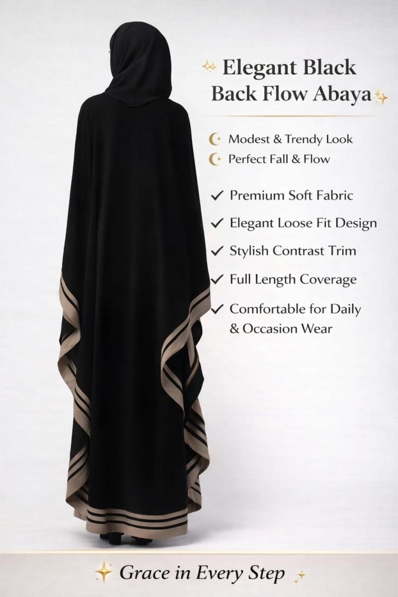 Women's Pure Cotton Muslim Abaya Burqa with Hijab | Dubai Style Kaftan with Side Patti (Free Size) Black - Image 2