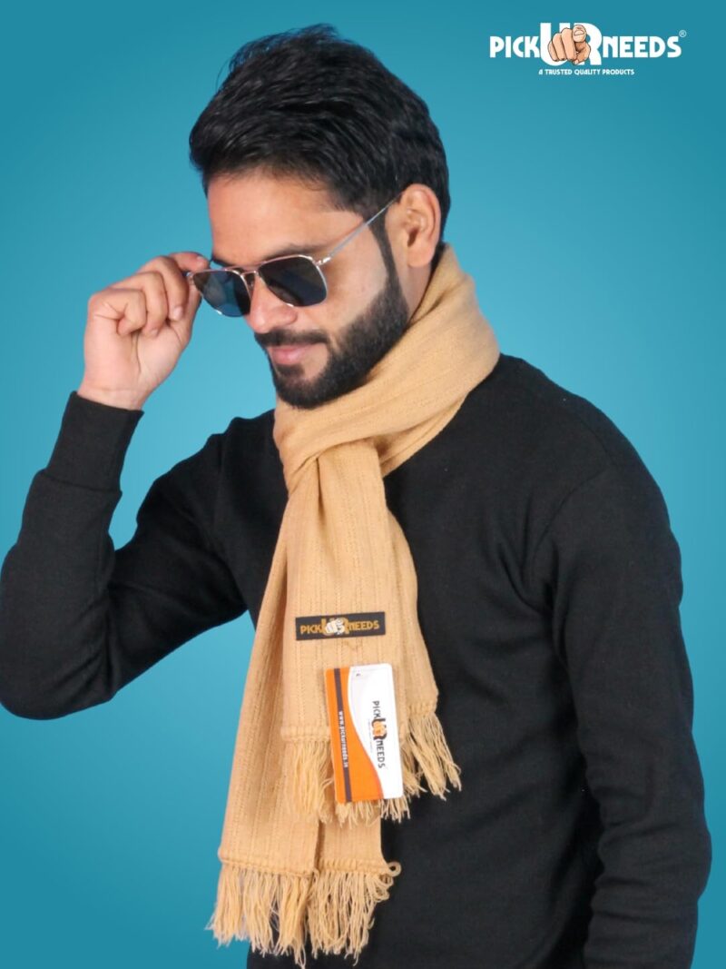 Men’s Winter Woolen Muffler Soft & Warm Knitted Scarf with Fringes Premium Warm Mufflers (Camel) - Image 5