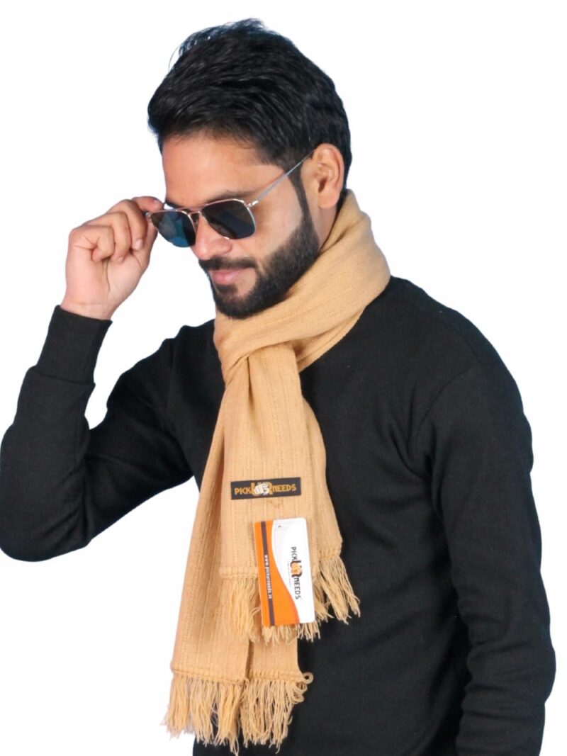 Men’s Winter Woolen Muffler Soft & Warm Knitted Scarf with Fringes Premium Warm Mufflers (Camel)