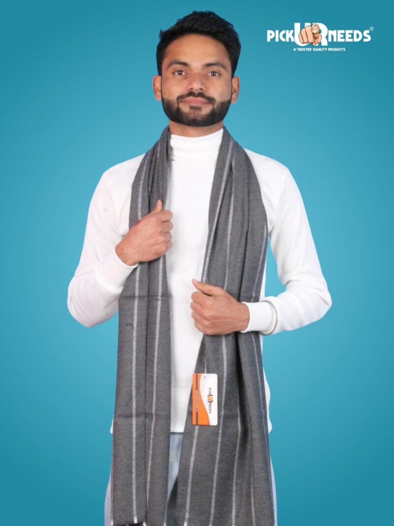 Premium Winter Muffler for Men Soft Wool-Blend Checked Scarf Warm, Lightweight & Stylish Muffler for Office, Casual & Outdoor Wear (Grey) - Image 5