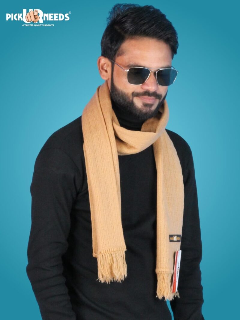 Men’s Winter Woolen Muffler Soft & Warm Knitted Scarf with Fringes Premium Warm Mufflers (Camel) - Image 4