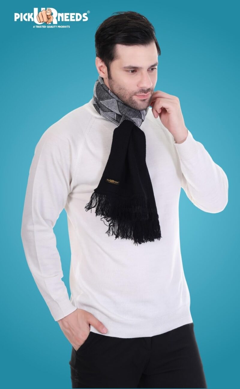 Men’s Premium Winter Scarf Soft Knitted Muffler with Diamond Pattern Warm, Stylish & Lightweight for Cold Weather (Black) - Image 3