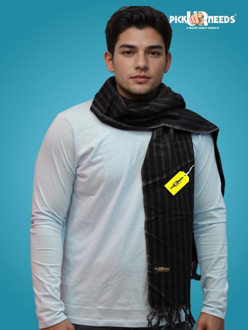 Men's Muffler With Multi Color Strips Design Woolem Blend Fabric Stylish Tussles Ends Muffler For Men - 70 Inches * 11 Inches (PMD 19) - Image 5