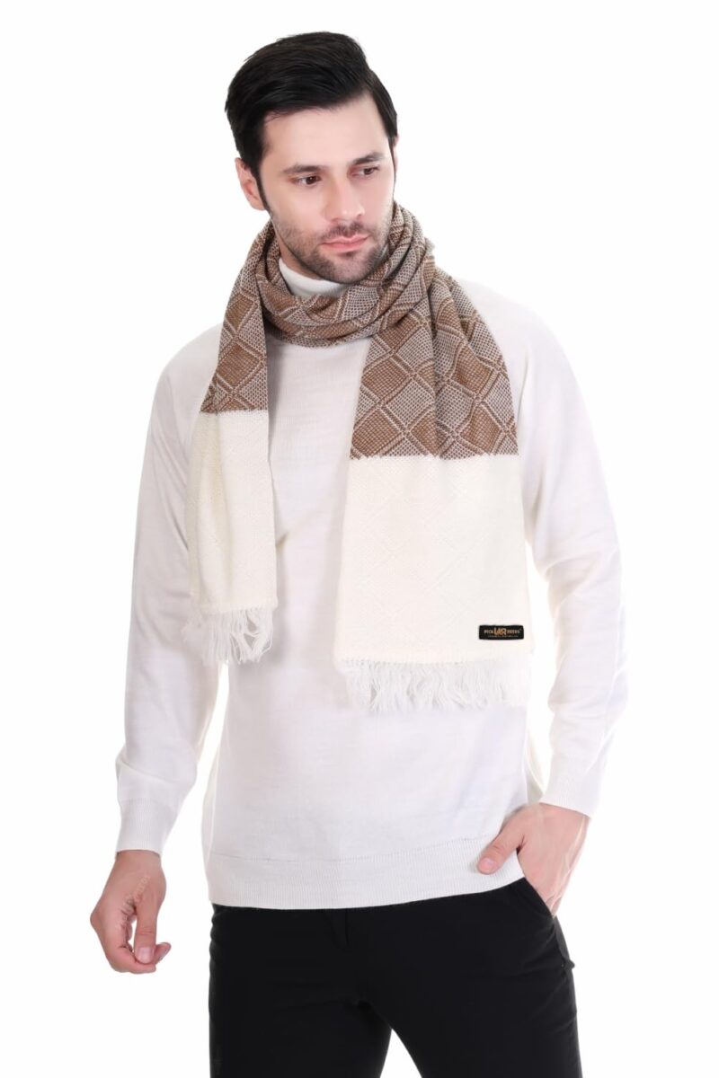 Men's Warm And Stylish Woolen Muffler With White End Strips Design And Stylish Tussles Ends Muffler For Men (WP-BN-01)