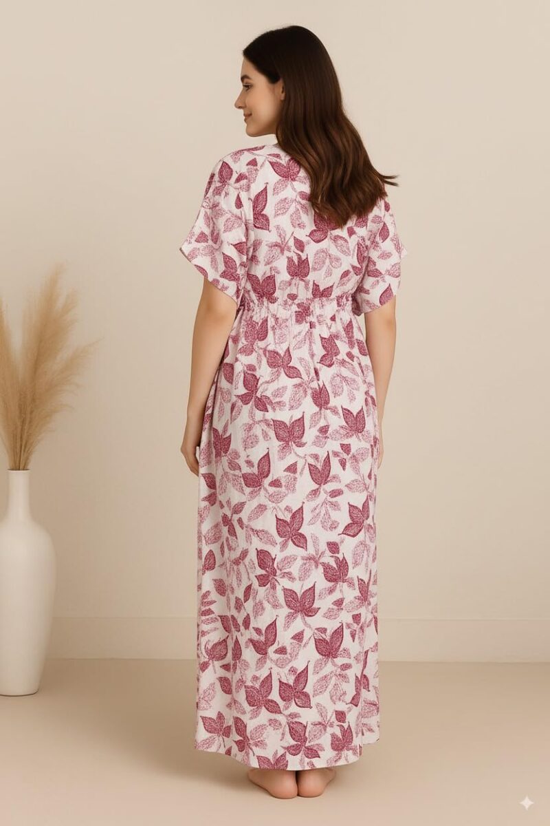 Bahumaan Pure Cotton Kaftan Nighty for Women | Kaftan Maxi for Women | Kaftan Night Gowns for Women | Cotton Nighty for Women Stylish | (Dark Pink, Free Size) - Image 4