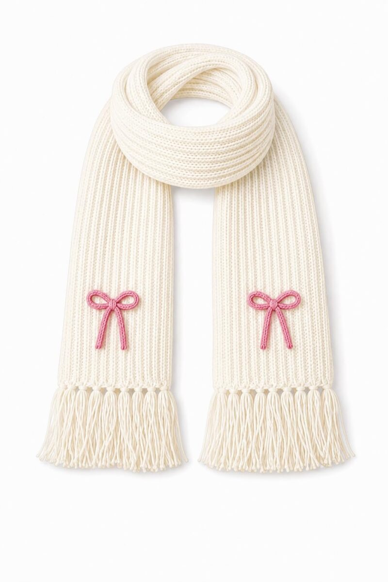 KB STAR Cute Bow Women Casual Luxurious Premium Checkered Acrylic Woolen Muffler/Scarf/Stole for Winter (Off White)