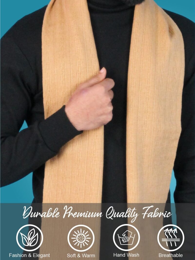 Men’s Winter Woolen Muffler Soft & Warm Knitted Scarf with Fringes Premium Warm Mufflers (Camel) - Image 6