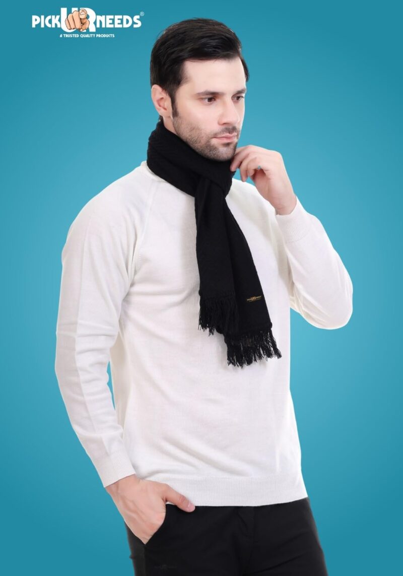 Premium Men's Warm And Stylish Woolen Muffler With Solid Color Plain Design And Stylish Tussles Ends Muffler For Men (Black) - Image 2