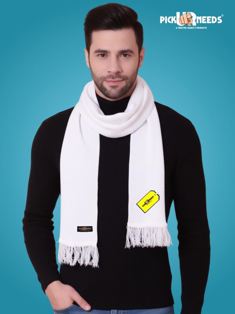 Premium Soft, Warm & Breathable Wool Blend Winter Scarf for Men Fashionable Elegant Muffler (White) - Image 5