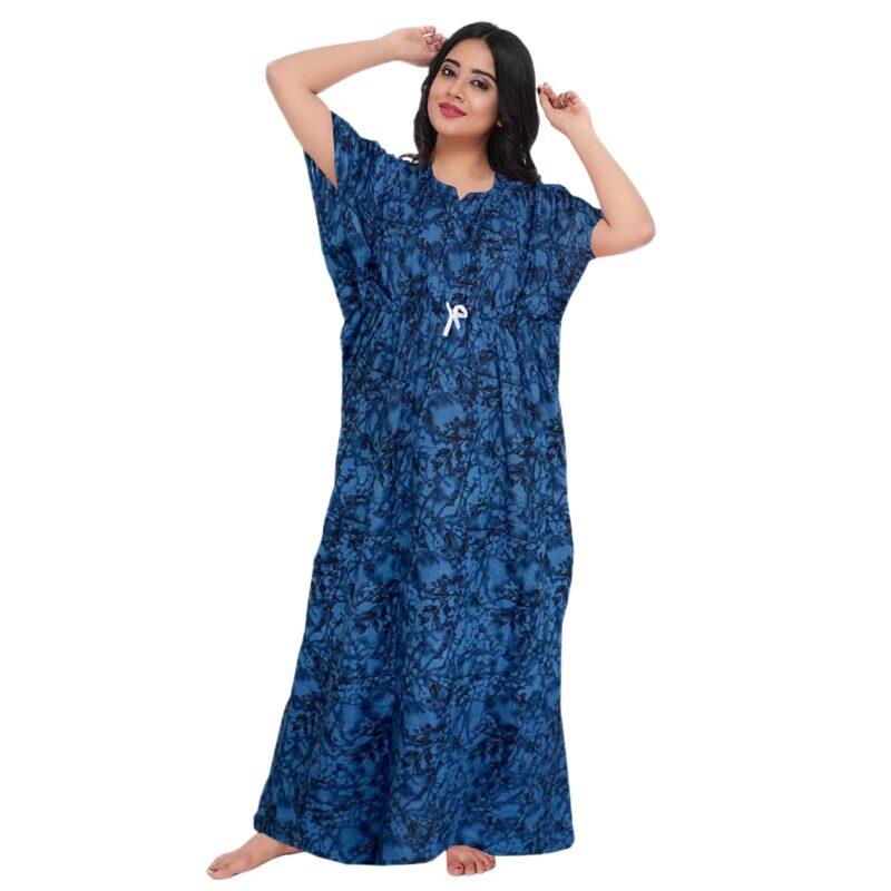 Women Cotton Combo (Pack of 2) Nighty Gown Round Neck Short Sleeves Jaipuri Kaftan Maxi Gown Kaftan Muliticolored Multicolour - Image 3