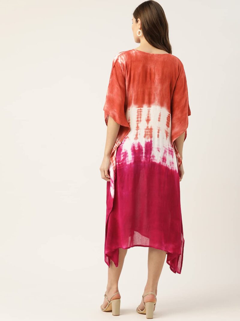 Maaesa Women Handcrafted Tie & Dye Rayon Kaftan Dress | Casual Wear | Flowy Kaftan Style | Lightweight & Breathable Fabric Wine Brown - Image 4