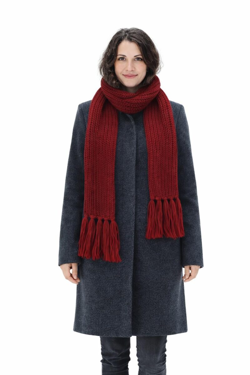 Muffler Scarf, Red Ribbed Knit Winter Scarf with Tassels (maroon) - Image 2