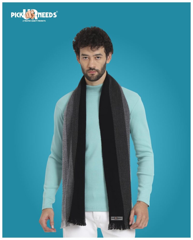 Premium Men's Warm And Stylish Woolen Muffler With Multicolour Stripes And Stylish Tussles Ends - 70 Inches * 11 Inches (P3) - Image 6