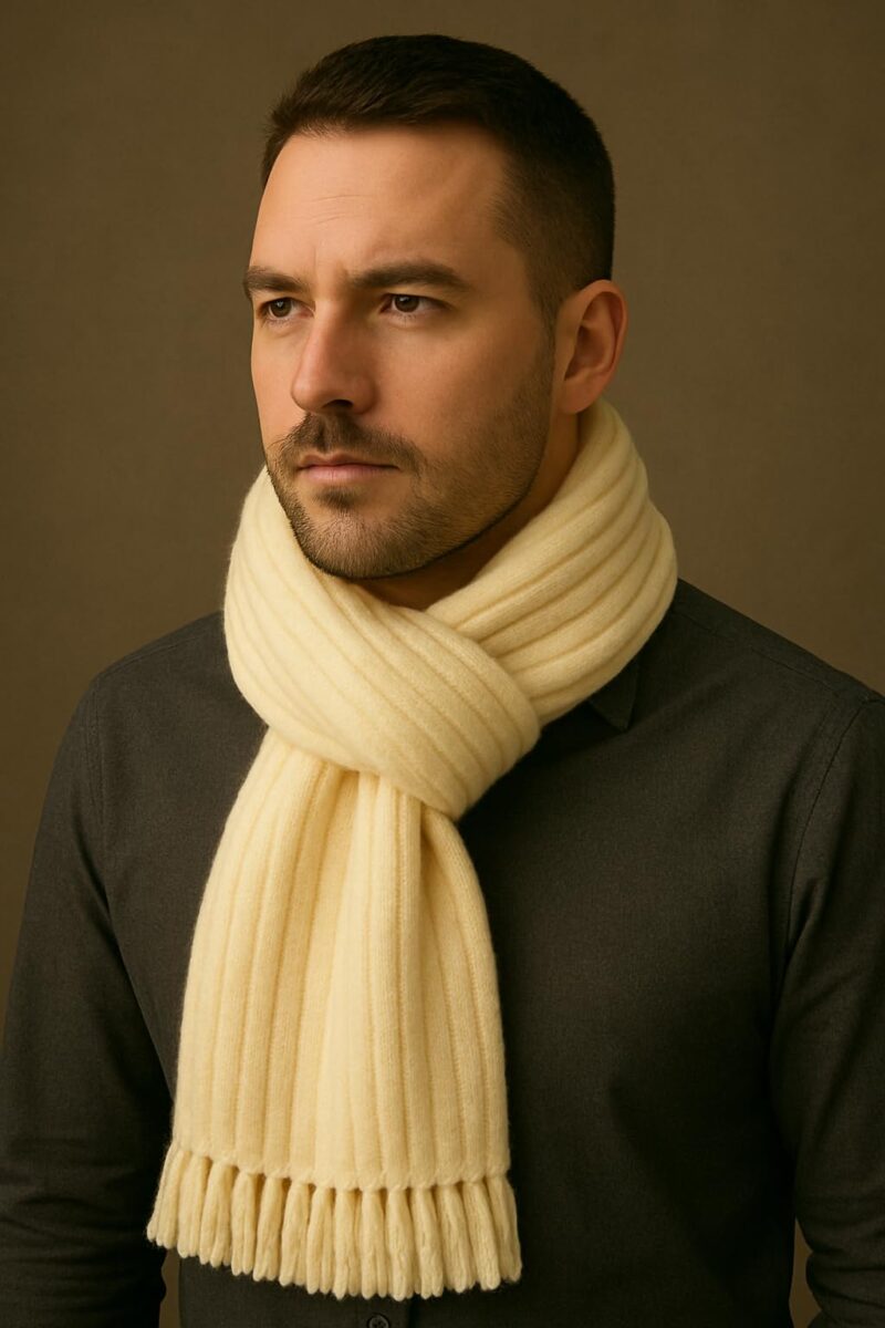 100% Pure Wool Winter Muffler for Men & Women | Premium Ribbed Knit Warm Scarf with Tassels | Soft Natural Wool Winter Stole | Heavy Warm Unisex Woolen Muffler for Casual & Formal Wear (Beige) - Image 2