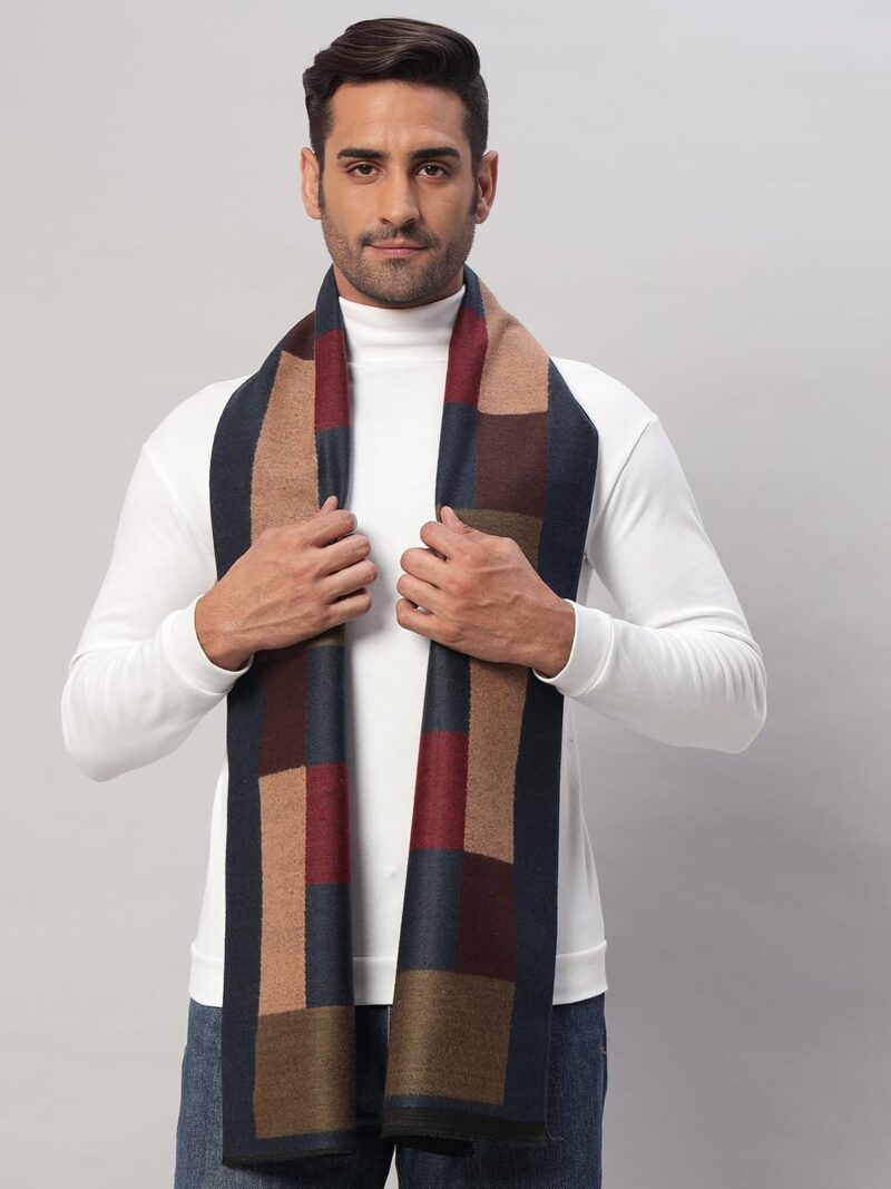 Ravaiyaa - Attitude is everything Men's Reversible Checks Pattern Winter Wool Scarf, Muffler 72"x12" Inch (Blue & Beige) - Image 2