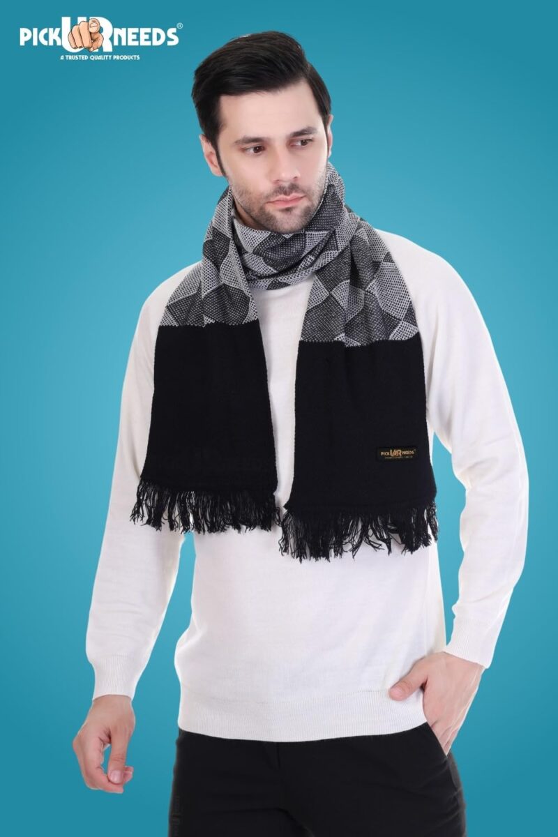 Men’s Premium Winter Scarf Soft Knitted Muffler with Diamond Pattern Warm, Stylish & Lightweight for Cold Weather (Black) - Image 5
