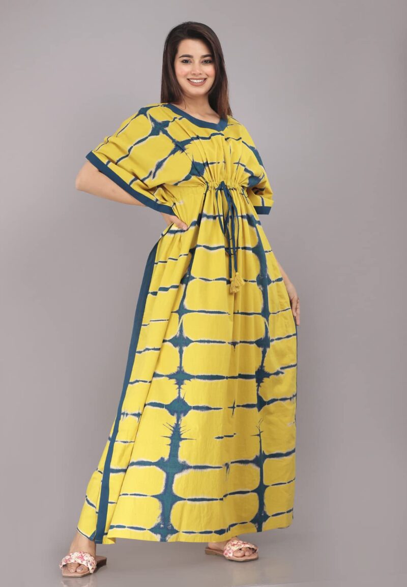 Urali Women's Printed 100% Cotton Casual Style Kaftan (Yellow, Free Size) - K116 - Image 2