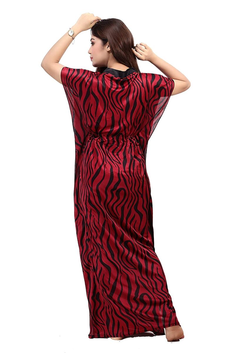 G4Girl Women's Silk Geometric Print Maxi Kaftan Night Gown (Pack of 2) (Night Gown_Maroon Grey_Free Size) - Image 2