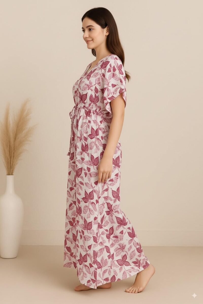 Bahumaan Pure Cotton Kaftan Nighty for Women | Kaftan Maxi for Women | Kaftan Night Gowns for Women | Cotton Nighty for Women Stylish | (Dark Pink, Free Size) - Image 5
