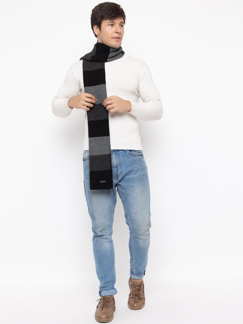 513 Men Acrylic Woolen Color Block Casual Warm Winter Wear Muffler Scarf Stole,JD-919MMUF-BLACK - Image 4