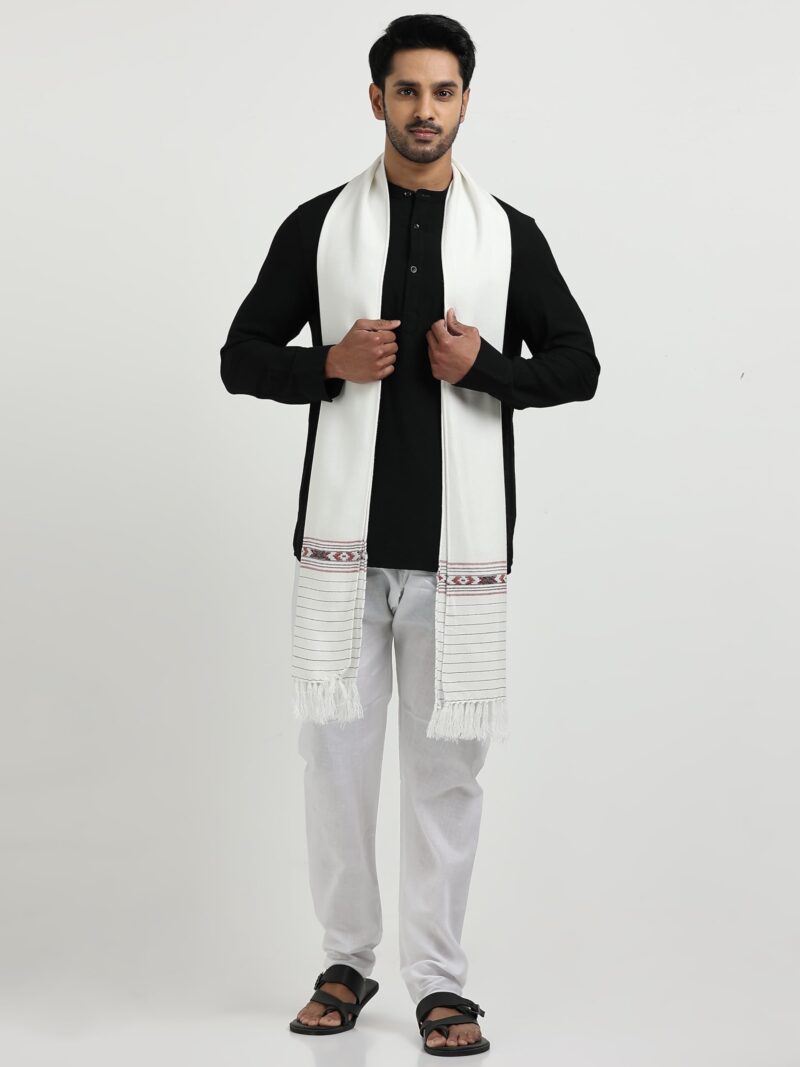 Arvore Bunkaar Handwoven Woolen Muffler for Men (White Kullu) - Image 2