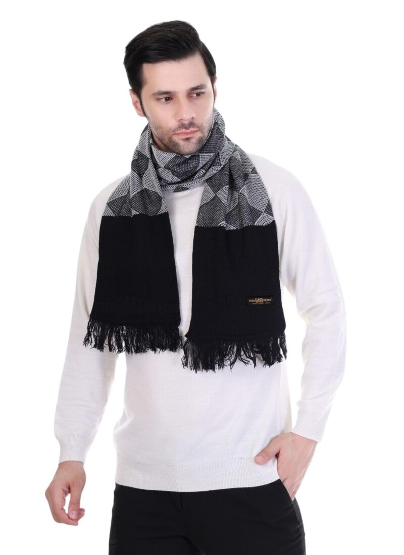 Men’s Premium Winter Scarf Soft Knitted Muffler with Diamond Pattern Warm, Stylish & Lightweight for Cold Weather (Black)