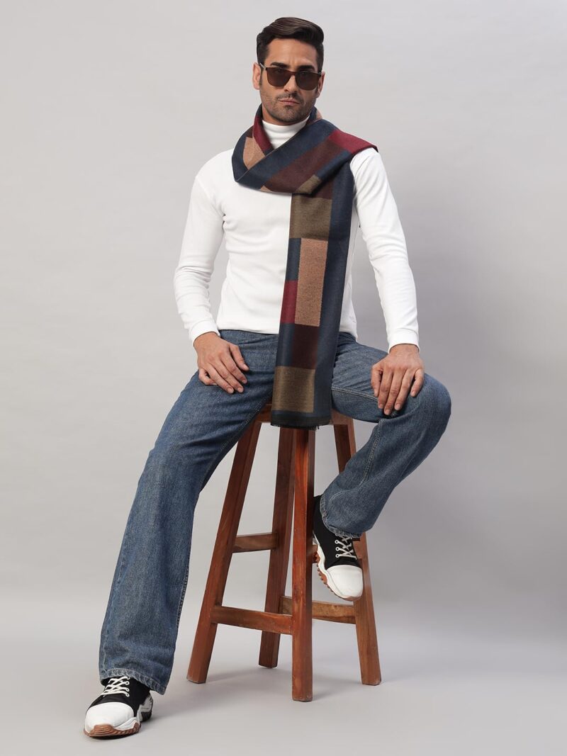 Ravaiyaa - Attitude is everything Men's Reversible Checks Pattern Winter Wool Scarf, Muffler 72"x12" Inch (Blue & Beige) - Image 6