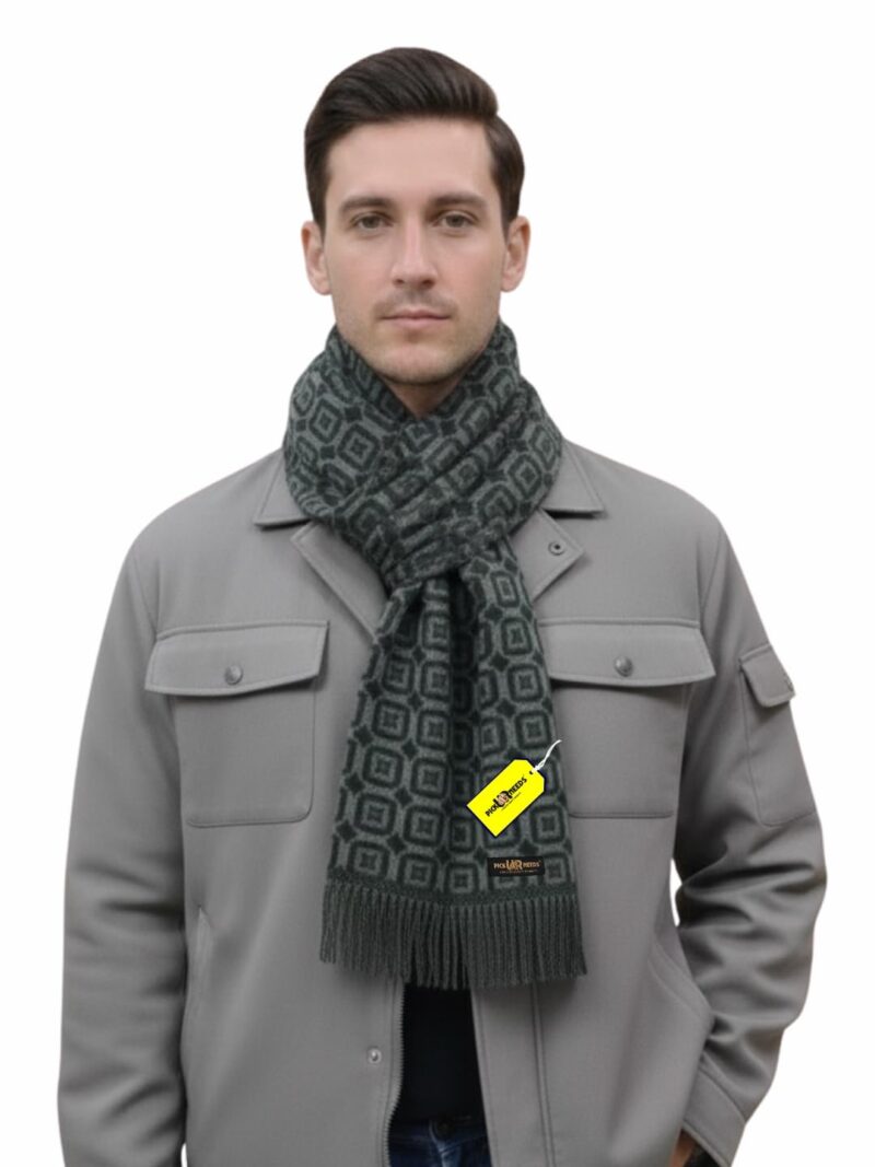 Premium Soft Winter Muffler for Men Geometric Pattern Stylish Warm Scarf Lightweight Cozy Winter Wear for Casual & Formal Outfits (Light Green, Black)