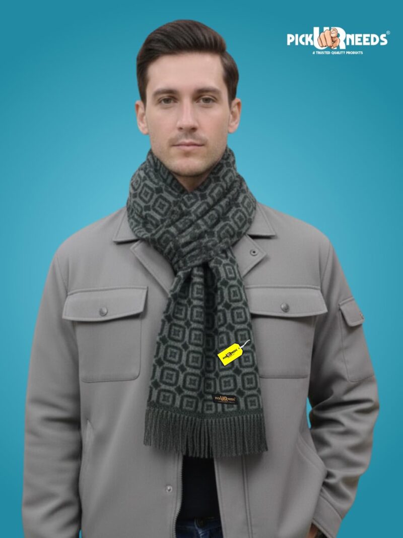 Premium Soft Winter Muffler for Men Geometric Pattern Stylish Warm Scarf Lightweight Cozy Winter Wear for Casual & Formal Outfits (Light Green, Black) - Image 5