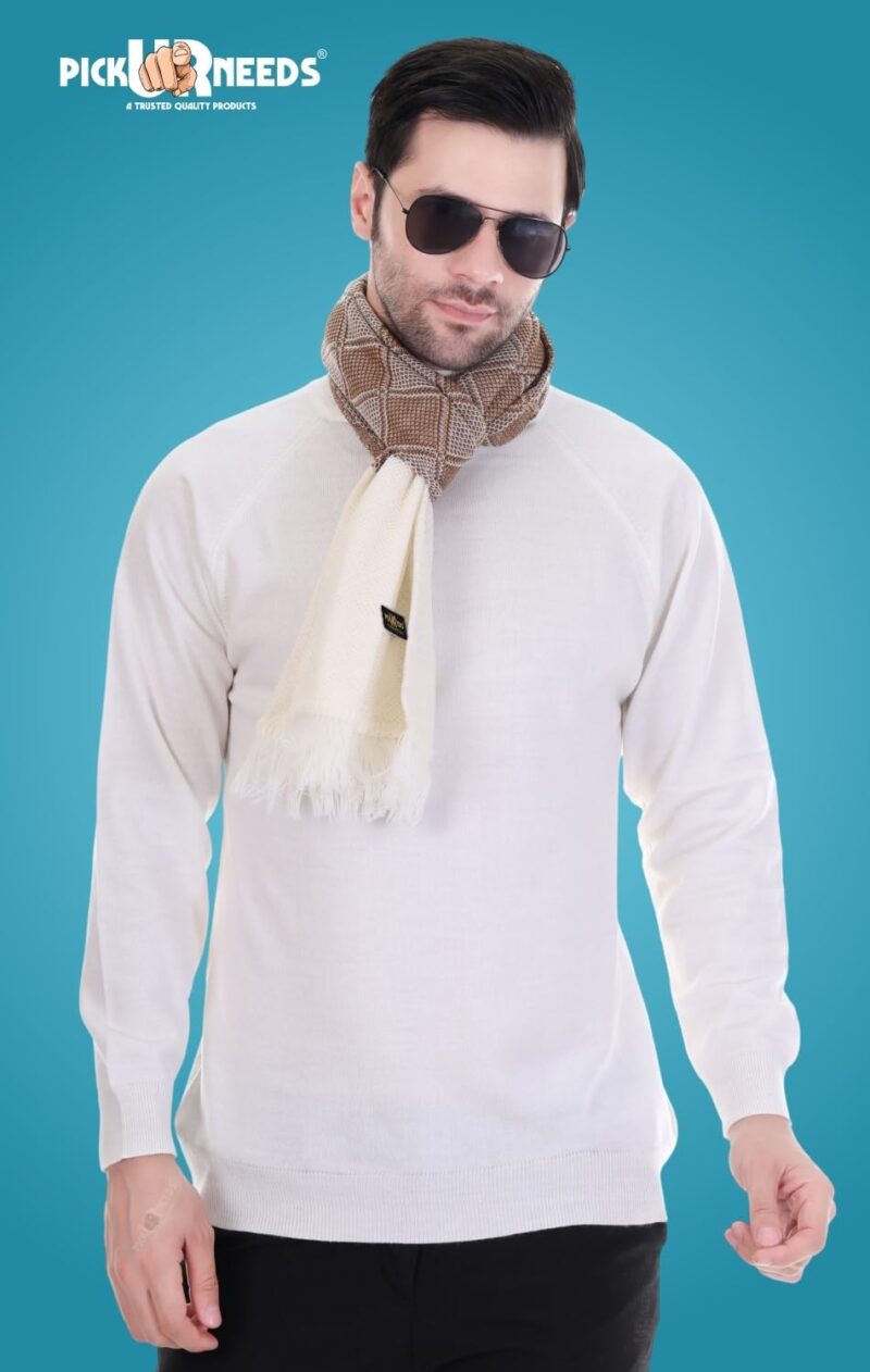 Men's Warm And Stylish Woolen Muffler With White End Strips Design And Stylish Tussles Ends Muffler For Men (WP-BN-01) - Image 4