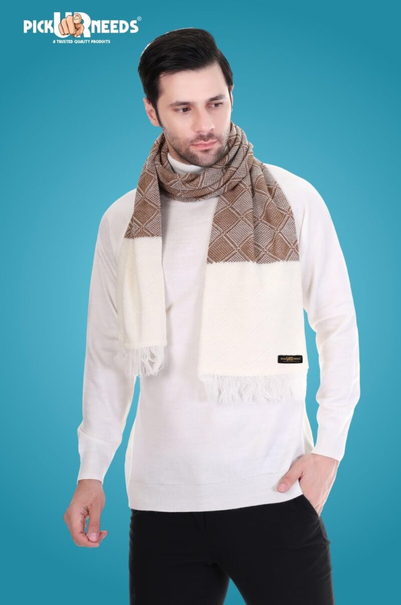 Men's Warm And Stylish Woolen Muffler With White End Strips Design And Stylish Tussles Ends Muffler For Men (WP-BN-01) - Image 3