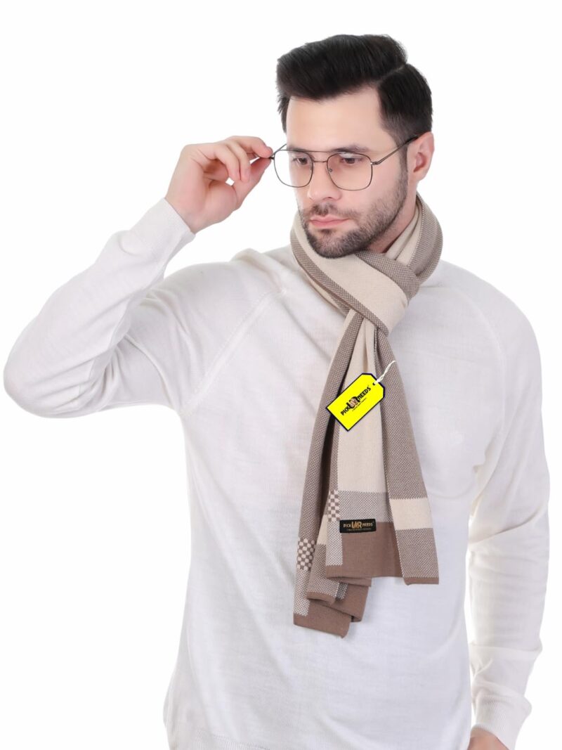 Men’s Premium Winter Wool Muffler – Soft & Warm Knitted Scarf for Casual, Office & Travel Stylish Stripe Design (Cream)