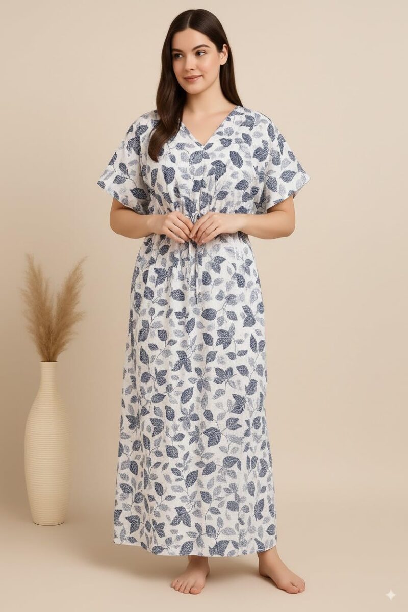 Bahumaan Pure Cotton Kaftan Nighty for Women | Kaftan Maxi for Women | Kaftan Night Gowns for Women | Cotton Nighty for Women Stylish | (Navy Blue, Free Size) - Image 3