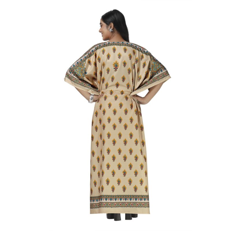 daintier Women's Rayon Cotton Long Kaftan Dress V-Neck Maxi Caftan with Drawstring Waist Casual Boho Loungewear Beach Swimsuit Cover Up Nightgown Sleepwear Resort Wear Daily House Dress(Tan) - Image 4