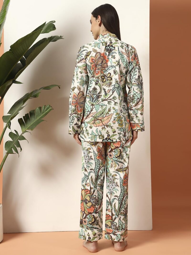 Ravaiyaa Women White Floral Printed Pure Cotton Night Suit | Printed Night Suit | Comfortable Cotton Night Dress & Sleepwear | Cozy Pyjama Set | Cotton Night Suit - Image 6