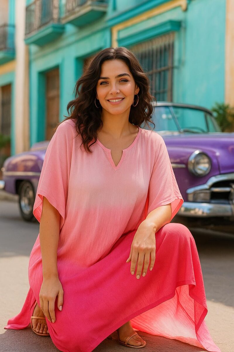 Maaesa Women Pink Handcrafted Tie-Dye Rayon Crepe Kaftan Dress | Casual Wear | Flowy Kaftan Style | Lightweight & Breathable Fabric - Image 6