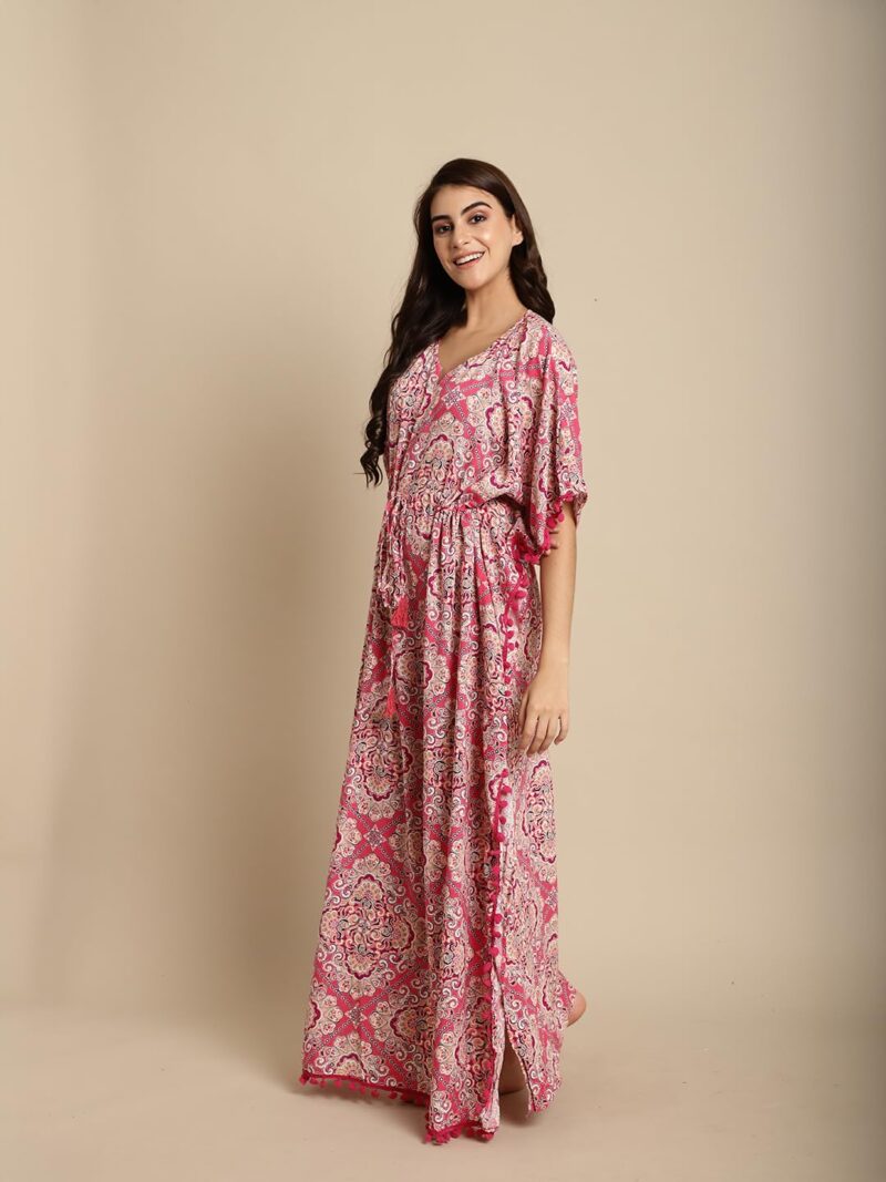 Secret Wish Women's Rayon Pink Kaftan Nighty/Free Size/Scree Print/Drawstring/Nightdress/Nightwear/Full Length - Image 2