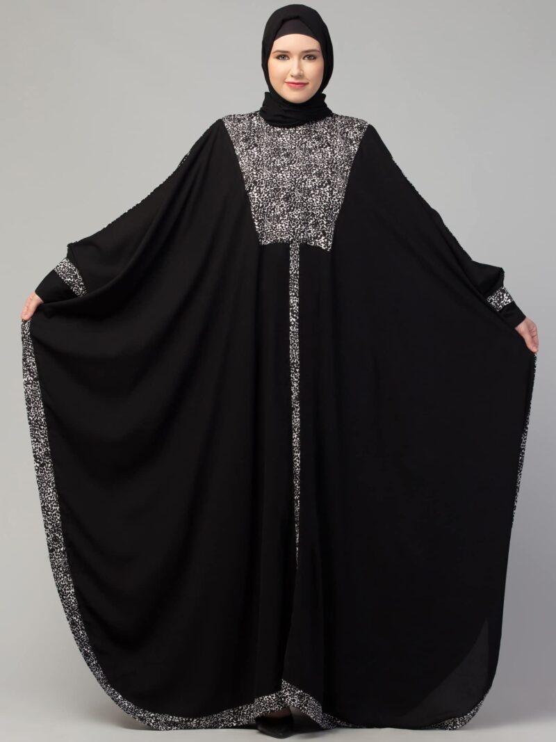 Muslim Closet Free Size Elegant Kaftan Abaya Dual Color Animal Print - Irani Kaftan Burqa for Women and Girls - Image 8