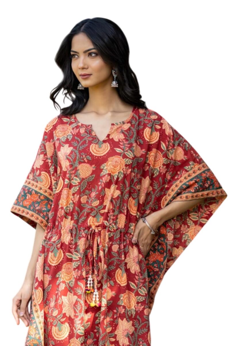 Navyas Fashion Pure Cotton Kaftan Nighty for Women | Kaftan Maxi for Women | Kaftan Night Gowns for Women | Cotton Nighty for Women Stylish (Red, 2XL)
