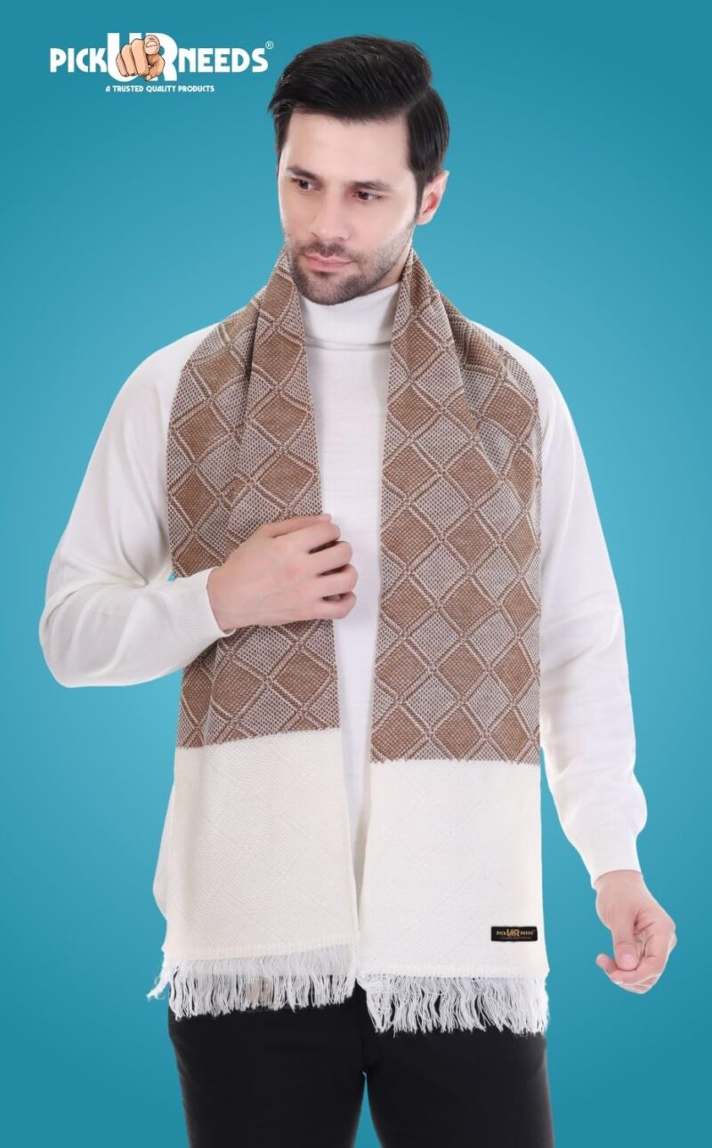 Men's Warm And Stylish Woolen Muffler With White End Strips Design And Stylish Tussles Ends Muffler For Men (WP-BN-01) - Image 2
