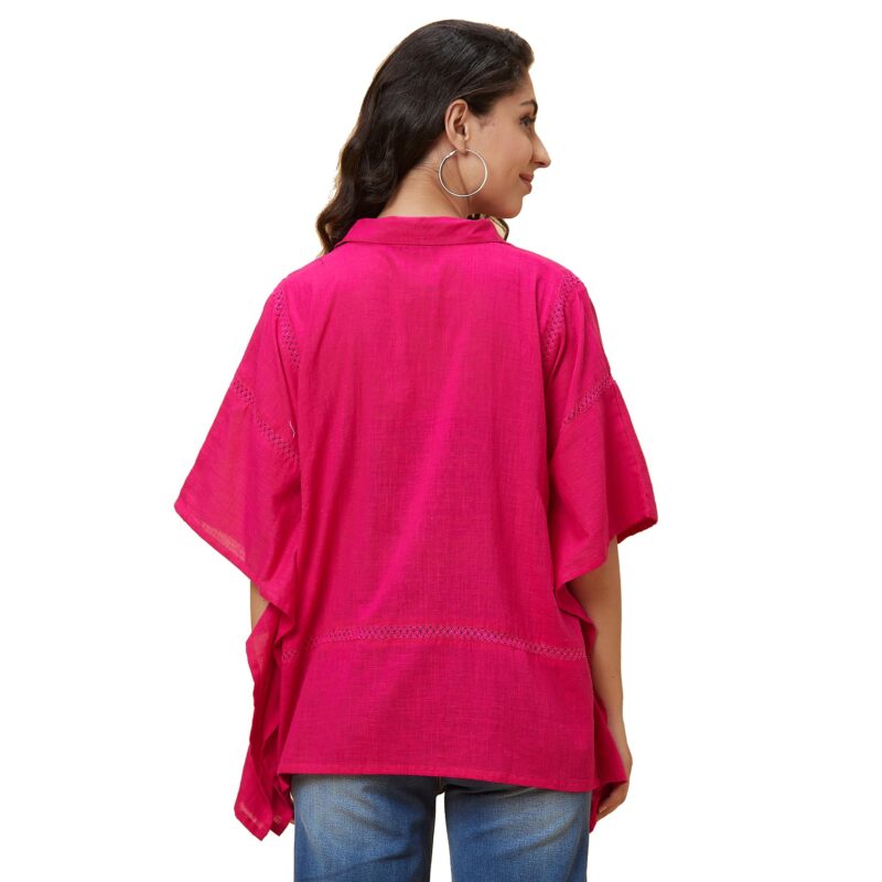 Globus Women Solid Shirt Collar Lace Inserts Kaftan Tunic - Image 4
