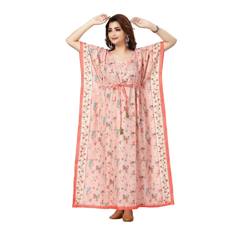 daintier Women's Long Kaftan Dress V-Neck Maxi Caftan with Drawstring Waist Casual Boho Loungewear Beach Swimsuit Cover Up Nightgown Sleepwear Resort Wear Daily House Dress for Ladies(Peach)