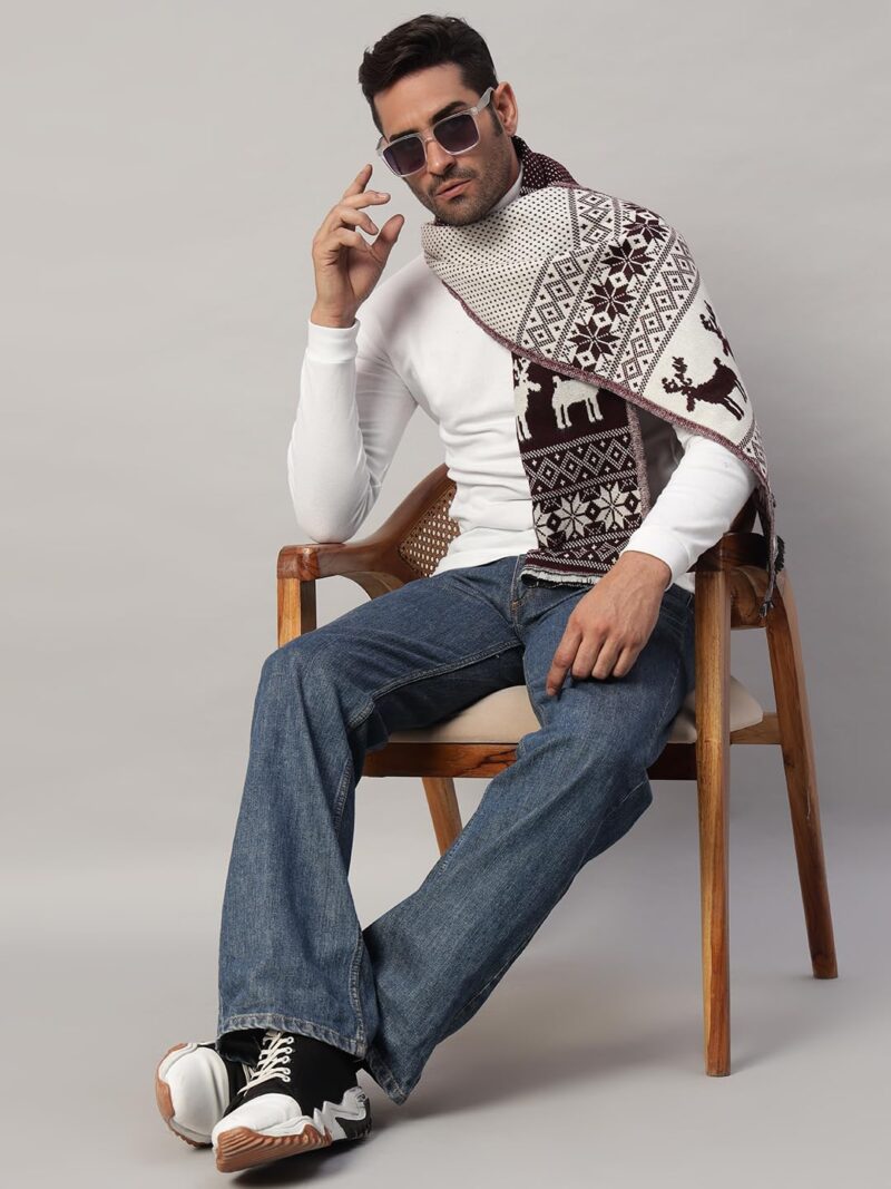Ravaiyaa - Attitude is everything Deer Pattern Muffler Winter Woolen Scarf Men's Casual Soft And Warm Maffler70 x12 (Wine) - Image 7