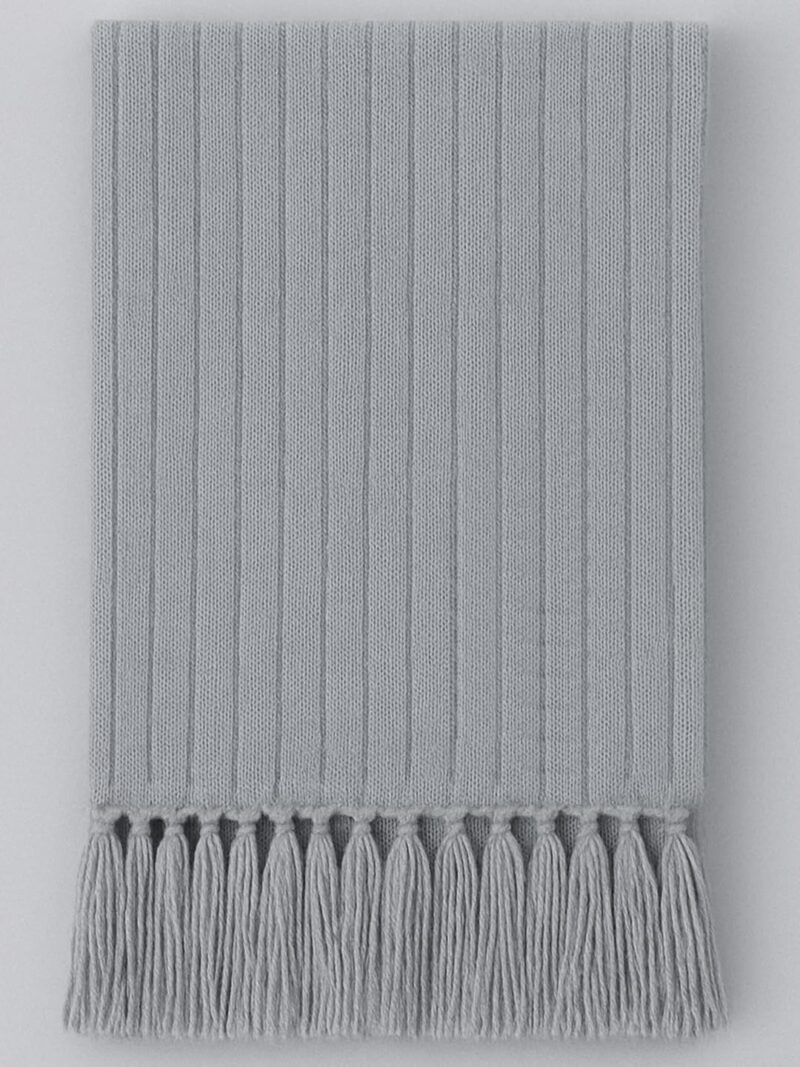 100% Pure Wool Winter Muffler for Men & Women | Premium Ribbed Knit Warm Scarf with Tassels | Soft Natural Wool Winter Stole | Heavy Warm Unisex Woolen Muffler for Casual & Formal Wear (Grey) - Image 3